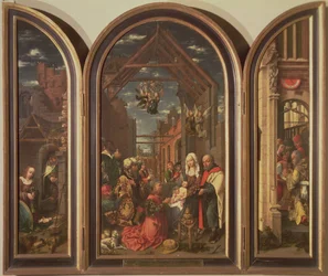 Drieluik, met de Aanbidding der Wijzen (midden), de Geboorte van Christus (links) en de Besnijdenis (rechts), c.1512